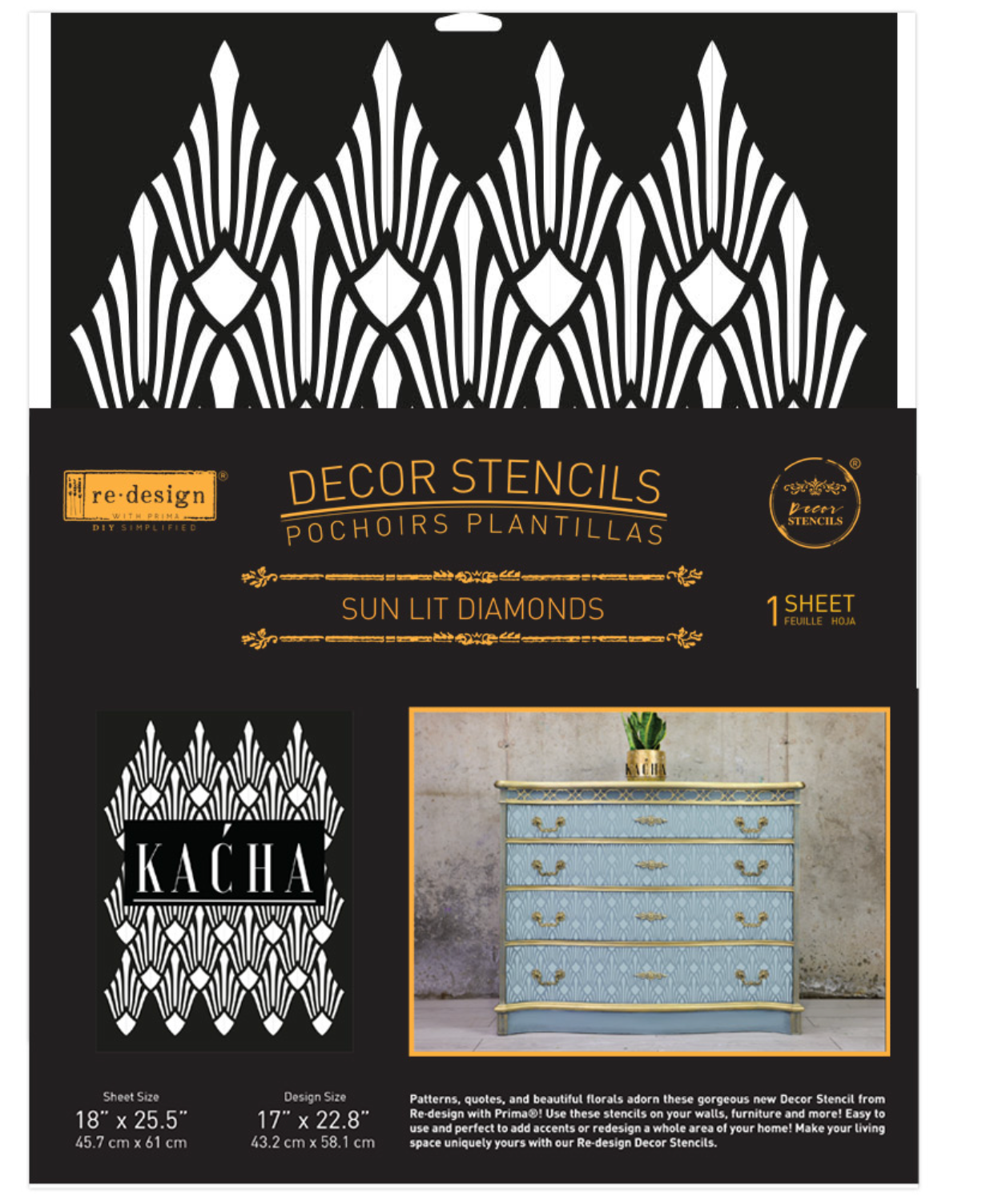 Decorative stencil Kacha Sun Lit Diamonds - 1 pc
